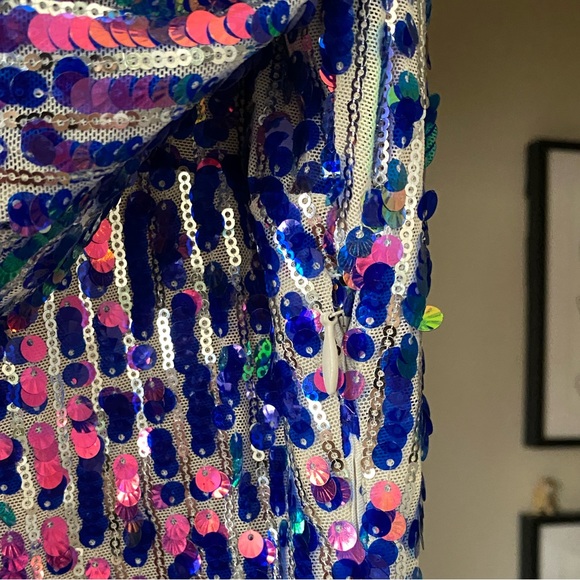 Zara Limited Edition Blue Pink Purple Long Sleeve Sequin Mini Dress sz S - Picture 10 of 12